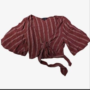 Striped Dusty Rose Tie Front Top